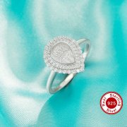 6x8MM Keepsake Breast Milk Resin Pear Bezel Ring Settings,Double Halo Solid 925 Sterling Silver Ring,Solid Back Pear Ring,Pave Moissanite Ring,DIY Ring Supplies 1295082