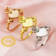 6MM Heart Keepsake Breast Milk Resin Claddagh Hands Ring Bezel Settings Birthstone Solid 14K Gold Ring 1294334-1