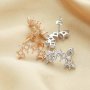 3MM Square Prong Studs Earrings Settings,4 Stone Curved Solid 925 Sterling Silver Rose Gold Plated Earrings,DIY Earrings Bezel Supplies 1706102