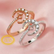 Keepsake Round Prong Ring Settings Full Moon Solid 14K Gold with Moissanite Accents Adjustable Ring Band 1210106-1