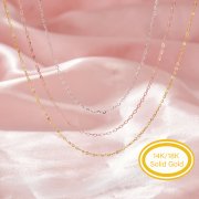 0.9MM Solid 18K Rose Gold Necklace,Au750 Necklace,18K Gold Cable Necklace,DIY Necklace Chain Supplies 16''+2'' 1329006