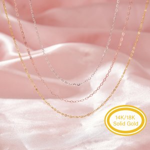 0.9MM Solid 18K Rose Gold Necklace,Au750 Necklace,18K Gold Cable Necklace,DIY Necklace Chain Supplies 16\'\'+2\'\' 1329006