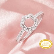Halo Hexagon Prong Ring Settings,Solid 14K 18K Gold Moissanite Ring,Pave Moissanite Hexagon Ring,DIY Ring Supplies 1294983