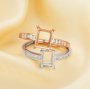 1Pcs Multiple Sizes Rectangle Rose Gold Silver Tiny Gems Cz Stone Prong Bezel Solid 925 Sterling Silver Adjustable Ring Settings 1294132