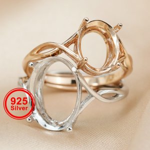 1Pcs Multiple Size Split Shank Oval Prong Bezel Rose Gold Plated Solid 925 Sterling Silver Adjustable Ring Settings for Moissanite Gemstone DIY Supplies 1224028