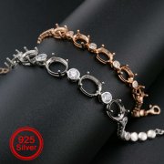 1Pcs Oval Prong Bezel Bracelet Settings 5 Stones Rose Gold Plated Solid 925 Sterling Silver Tray for Gemstone 6''+1.6'' 1900246