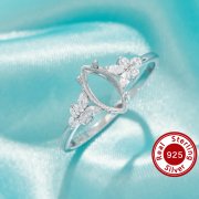 Marquise Prong Ring Settings,Solid 925 Sterling Silver Ring,Vintage Styles CZ Stone Art Deco Solid Back Ring,DIY Ring Supplies 1295047-1