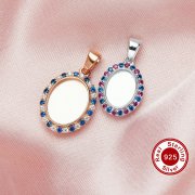 Keepsake Breast Milk Resin Oval Pendant Bezel Settings,Solid Back 925 Sterling Silver Rose Gold Plated Pendant,Pave CZ Stone Charm,DIY Pendant Supplies 1431252