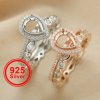 6x8MM Halo Pear Prong Ring Settings,Stackable Solid 925 Sterling Silver Ring,Rose Gold Plated Art Deco Stacker Ring Band,DIY Ring Set For Gemstone 1294437