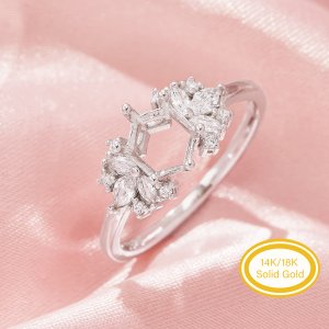 Hexagon Prong Ring Settings,Vintage Styles Solid 14K 18K Gold Moissanite Ring,Elegant Art Deco Ring,DIY Ring Supplies 1294980