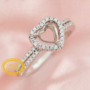 6MM Halo Heart Prong Ring Setttings Love Memory Jewelry Solid 14K 18K Gold DIY Ring Blank Wedding Band with Moissanite 1294366-1