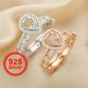 6x8MM Halo Pear Prong Rings Settings,Stackable Solid 925 Sterling SilverRing,Rose Gold Plated Art Deco Bezel Stacker Ring,DIY Set 1294430