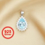 12x17MM Pear Birthstone Pendant Charm With 8x12MM Sky Blue Topaz,Solid 925 Sterling Silver Charm,November Birthstone Pendant 1431145