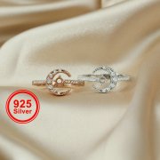 3MM Round Prong Ring Settings Moon Star Rose Gold Plated Solid 925 Sterling Silver Adjustable DIY Ring Bezel 1210106