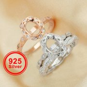 6x8MM Oval Prong Ring Settings,Art Decor Bezel Band Stacker Ring,Flower Stackable Solid 925 Sterling Silver Rose Gold Plated Ring,DIY Wedding Ring Set 1294559