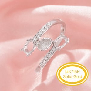 4x6MM Keepsake Breast Milk Resin Oval Bezel Ring Settings With 2 Stones Oval Prong Ring Settings,Bypass Solid 9K 14K 18K Gold Ring,Family Ring 1222131