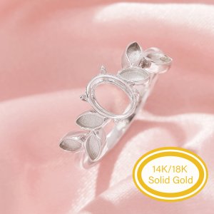 Oval Prong Ring Settings,Tree Branch Leaf Solid 9K 14K 18K Gold Ring,Keepsake Breast Milk Resin Marquise Band Bezel Settings,DIY Ring Supplies 1222129