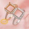 6-8MM Princess Cut Square Prong Ring Settings Halo Solid 14K/18K Gold Ring with Moissanite Accents DIY Gemstone Ring Bezel 1294214-1