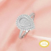 6x8MM Keepsake Breast Milk Resin Pear Bezel Ring Settings,Double Halo Solid 14K 18K Gold Ring,Solid Back Pear Ring,Pave Moissanite Ring,DIY Ring Supplies 1295082