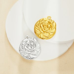 Mother and Baby Flower Pendant Charm,Stainless Steel Gold Plated Rose Flower Pendant,Simple Flower Pendant,DIY Pendant Supplies 1431534