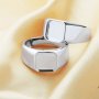 9MM Square Bezel Ring Settings Solid Back Breast Milk Resin 925 Sterling Silver DIY Men's Adjustable Ring 1294222