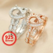 6x8MM Pear Prong Rings Settings Stackable Solid 925 Sterling Silver Rose Gold Plated Art Deco Bezel Stacker Ring DIY Set For Gemstone 1294416