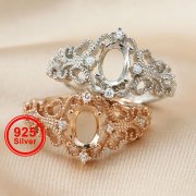 1Pcs 5x7MM Oval Prong Ring Settings Blank Adjustable Vintage Style Rose Gold Plated Solid 925 Sterling Silver DIY Bezel Tray for Gemstone 1224052