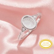 Keepsake Breast Milk Resin Oval Ring Bezel Settings,Solid 14K 18K Gold Ring,Art Deco Solid Back Ring,DIY Ring Supplies 1222148