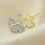 12MM Pave CZ Stone Ginkgo Biloba Leaf Charm,Solid 925 Sterling Silver Gold Plated Pendant Charm,DIY Charm Supplies 1431189