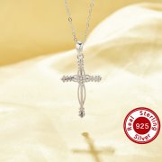Vintage Styles Cubic Zirconia Cross Pendant Necklace,Solid 925 Sterling Silver Pendant Necklace,Dainty Cross Necklace 16