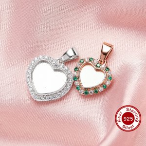 Keepsake Breast Milk Resin Halo Heart Pendant Bezel Settings,Solid Back 925 Sterling Silver Rose Gold Plated Birthstone Pendant Charm,DIY Pendant Supplies 1431250