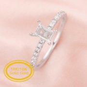 Rectangle Prong Ring Settings,Simple Bezel Solid 14K 18K Gold Moissanite Ring,Art Deco Ring,DIY Ring Blank Supplies 1294634