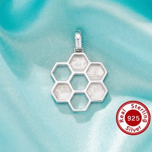 Keepsake Breast Milk Resin Hexagon Bezel Pendant Settings,Honeycomb Solid 925 Sterling Silver Pendant Charm,DIY Pendant Supplies 1431418-1