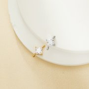 Princess Cut Square White CZ Stone Stainless Steel Charm,Square Pendant Charm With Two Loops,Minimalist Gold Plated Pendant Charm 1431462