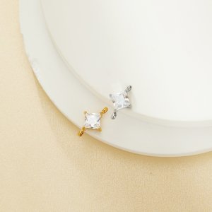 Princess Cut Square White CZ Stone Stainless Steel Charm,Square Pendant Charm With Two Loops,Minimalist Gold Plated Pendant Charm 1431462