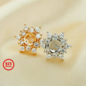 4MM Halo Round Prong Studs Earring Settings,Star Solid 925 Sterling Silver Rose Gold Plated Earrings,DIY Earrings Bezel Supplies 1706125