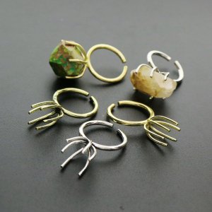 1Pcs 15MM long prong irregular stone adjutable brass ring settings DIY supplies 1294137