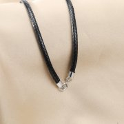 1.5-3MM Black Leather Rope Necklace Chain with Solid 925 Sterling Silver Spring Ring Clasp DIY Jewelry Supplies 1323004