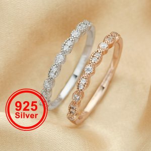 Art Deco Half Eternity Ring,Marquise Stackable Ring,Solid 925 Sterling Silver Rose Gold Plated Stacker Ring,DIY Ring Supplies 1294536