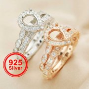 6x8MM Pear Prong Ring Settings Stackable Solid 925 Sterling Silver Rose Gold Plated Band Stacker Ring Set DIY Supplies 1294406