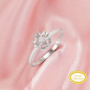 5 Stones 3MM Round Prong Ring Settings,Solid 14K 18K Gold Ring,Flower Round Ring,DIY Ring Supplies For Gemstone 1212136