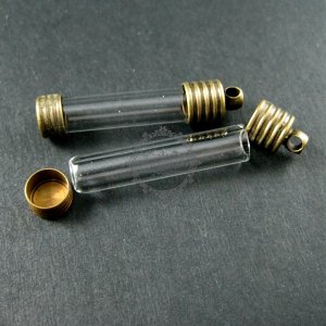 5pcs 6x27mm transparent tube glass bottle 3mm mouth bronze bail perfume vial pendant wish charm DIY supplies 1810279