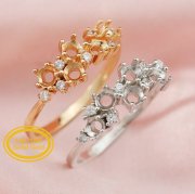 3MM Round Prong Ring Setttings Five Stones Memory Jewelry Solid 14K 18K Gold DIY Ring Blank Wedding Band for Gemstone 1210075-1