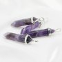 5Pcs 10x40mm Nature Amethyst Pillar Pendant Charm Stone Silver Plated Brass Bail DIY Jewelry Supplies 1800526