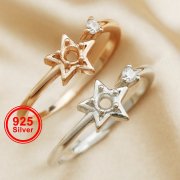 3MM Round Prong Ring Settings Star Two Stones Solid 925 Sterling Silver Rose Gold Plated Adjustable DIY Ring Bezel Supplies 1215018