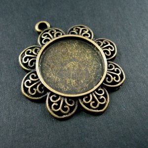 5pcs 20mm setting size vintage style bronze flower round pendant charm bezel base DIY supplies 1411071