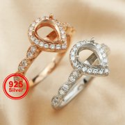 6x8MM Keepsake Breast Milk Memory Halo Pear Prong Ring Settings Art Deco Cathedral Rose Gold Plated Solid 925 Sterling Silver DIY Stackable Ring Bezel 1294363