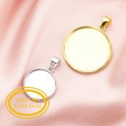 Keepsake Breast Milk Round Solid Back Pendant Bezel Settings,Solid 14K 18K Gold Charm,DIY Memory Jewelry Supplies 1411330