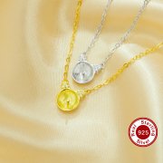 Keepsake Breast Milk Resin Ball Round Pin Pendant Necklace Settings for 8-9MM Half Drilled Pearl Bead,Cat Art Deco Solid 925 Sterling Silver Gold Plated Chain Necklace 16''+2'' 1431498