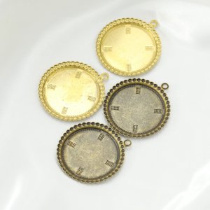 20Pcs 25MM Round Brass Bronze Antiqued Pendant Bezel Settings DIY Jewelry Supplies 1411307